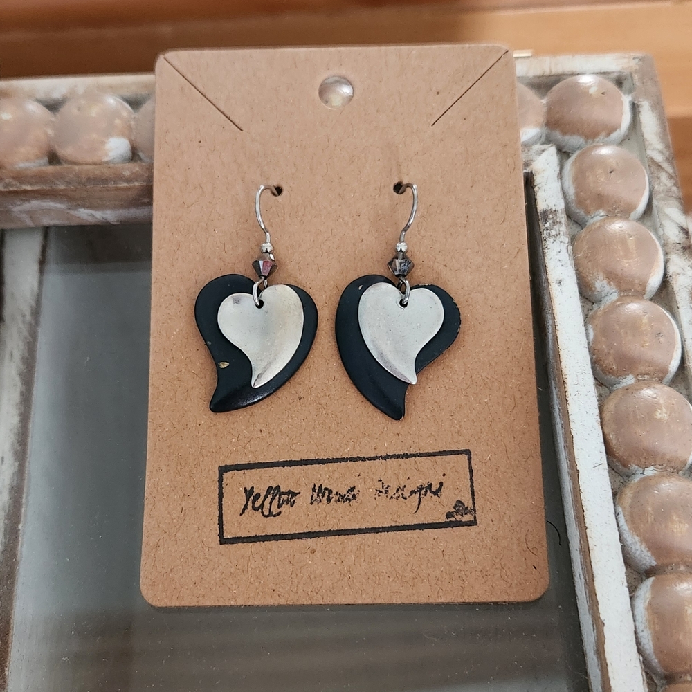 Black and Silver Heart Earrings